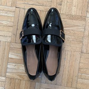 Zara patent black loafers with buckle